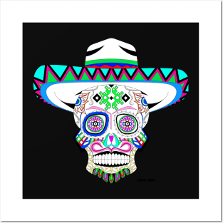 sugar skull in mariachi style ecopop Posters and Art